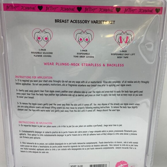 Betsey Johnson Bra Accessory Kit Silicone Disposable Nipple Covers Body Tape NEW - Picture 5 of 7